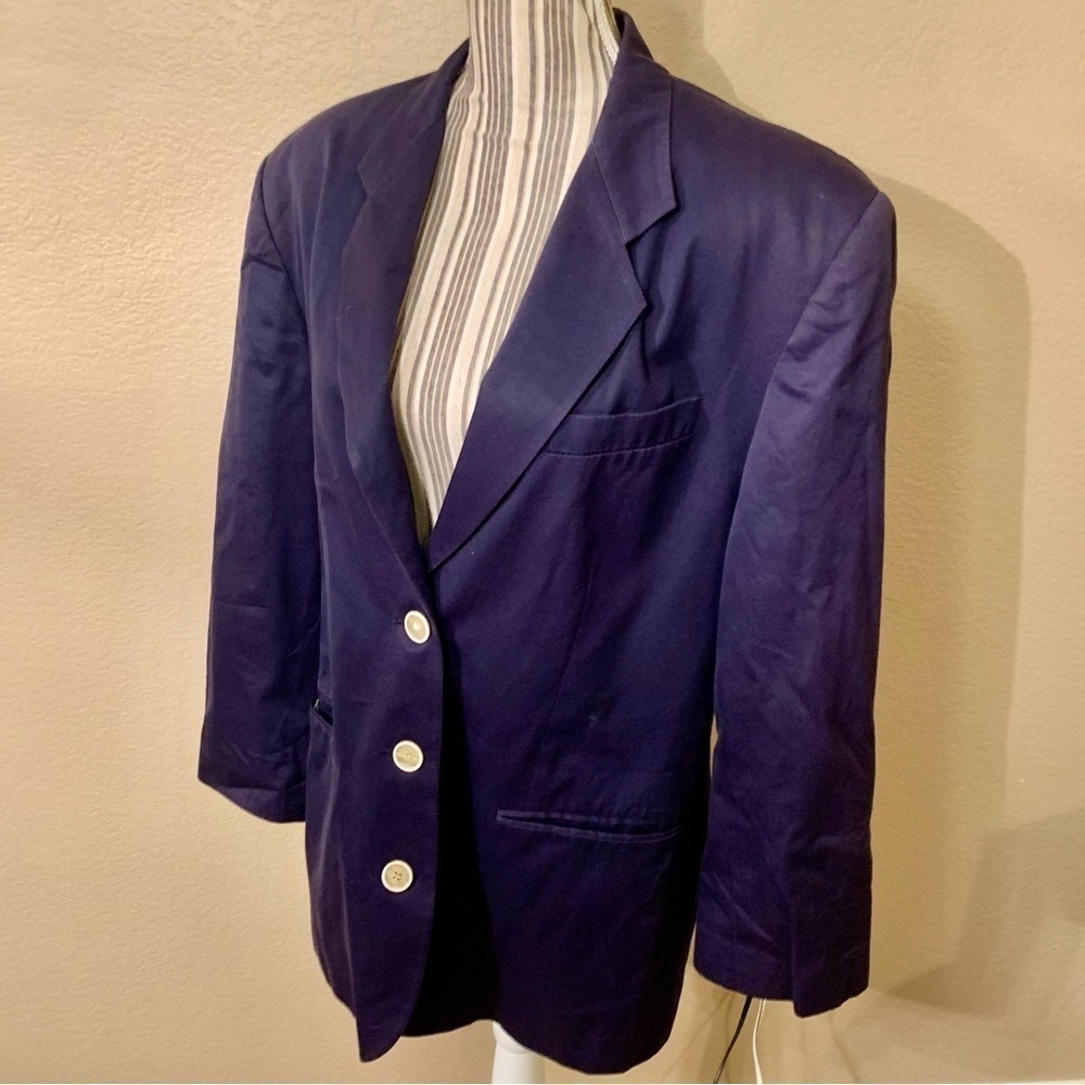 Vintage Banana Republic Blazer Size 12 Navy Blue Shoulder Pads Button-Up Cotton - Picture 7 of 16